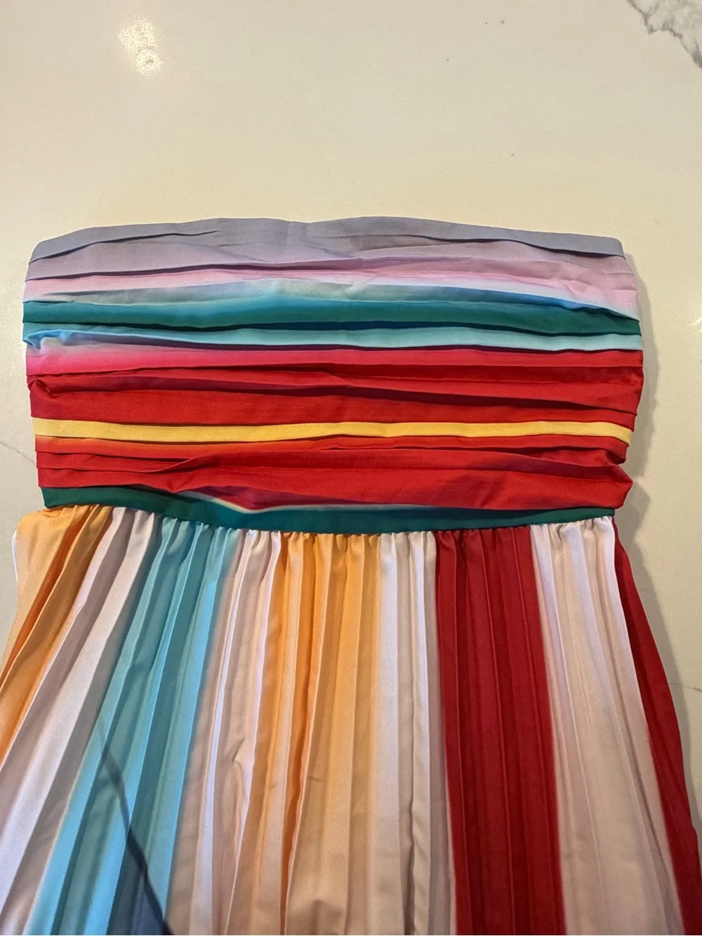 Strapless Multicolor Pleated Maxi Dress - Picture 5 of 9